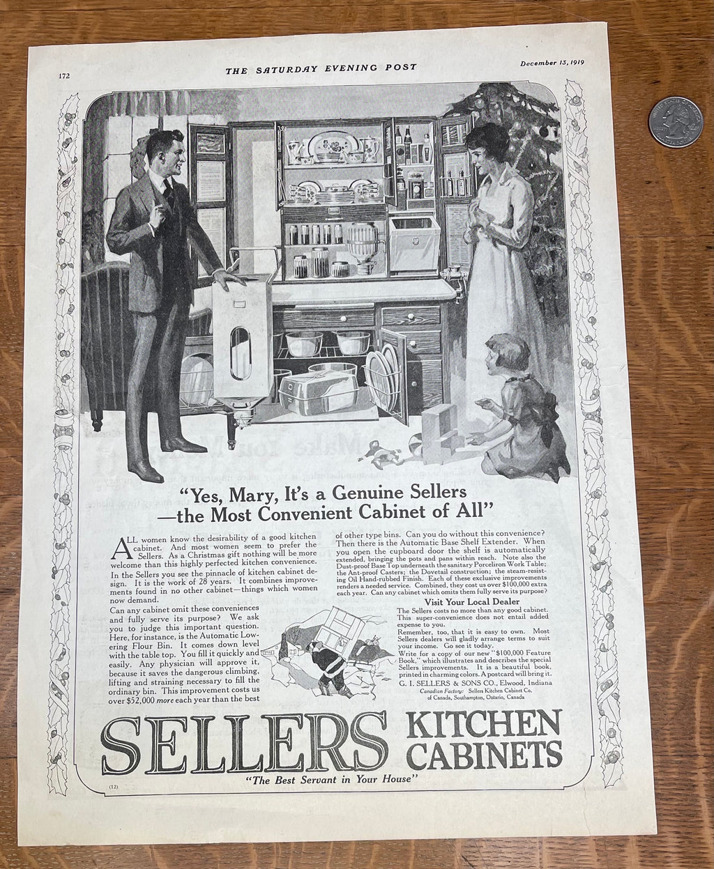 1921 SELLERS KITCHEN CABINETS AD ~ THE BEST SERVANT IN YOUR HOUSE ~ ELWOOD,  IN