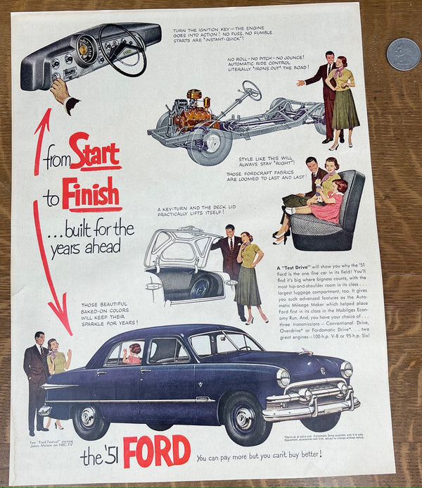 Antique 1951 Toothbrush & Ford Vehicle Magazine Advertisement