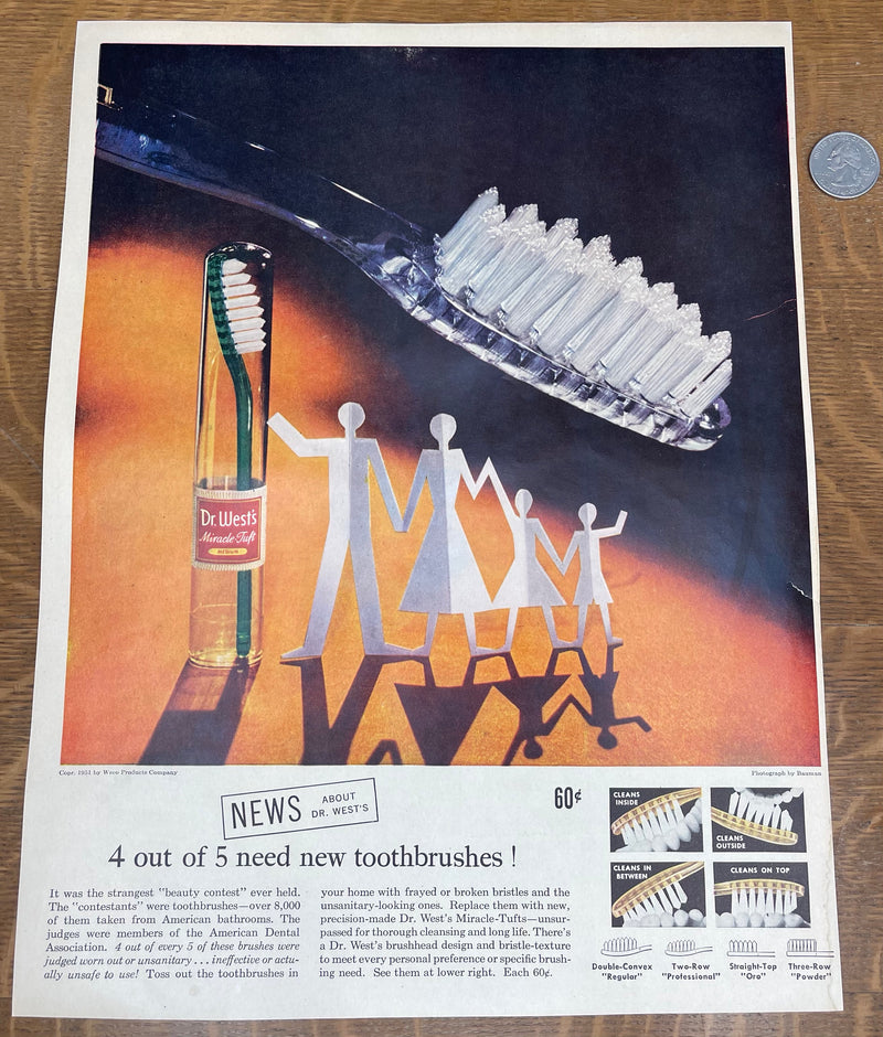 Antique 1951 Toothbrush & Ford Vehicle Magazine Advertisement