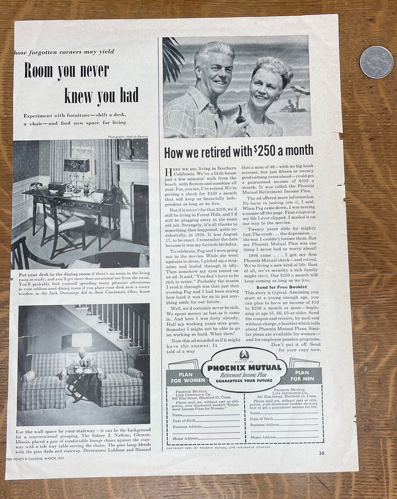 Antique 1951 Ford & Retirement Advertisement Magazine Page