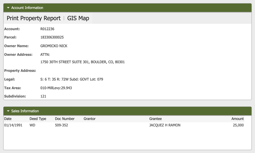 Piece of property in Gilpin county, Colorado gold country. Nick Gromicko