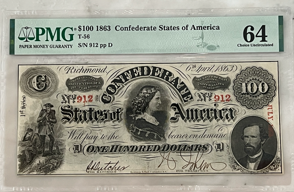 $100 1863 Confederate States of America
