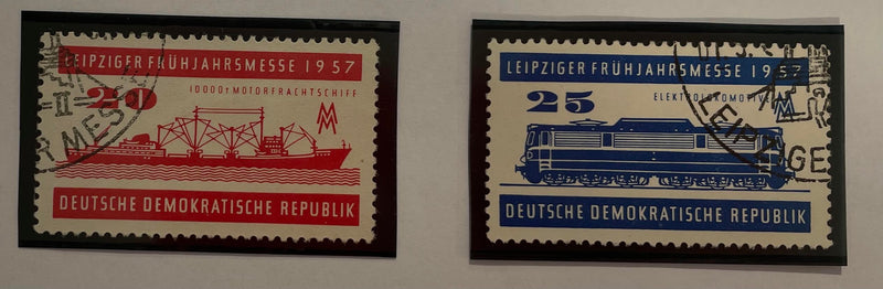 1957 Leipzig Fair Cargo Ship & Electric Locomotive
