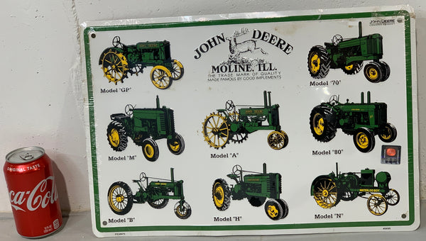 John Deere Metal Tractor Models Sign