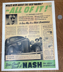 Antique 1938 NASH Vehicle Sign Advertisement