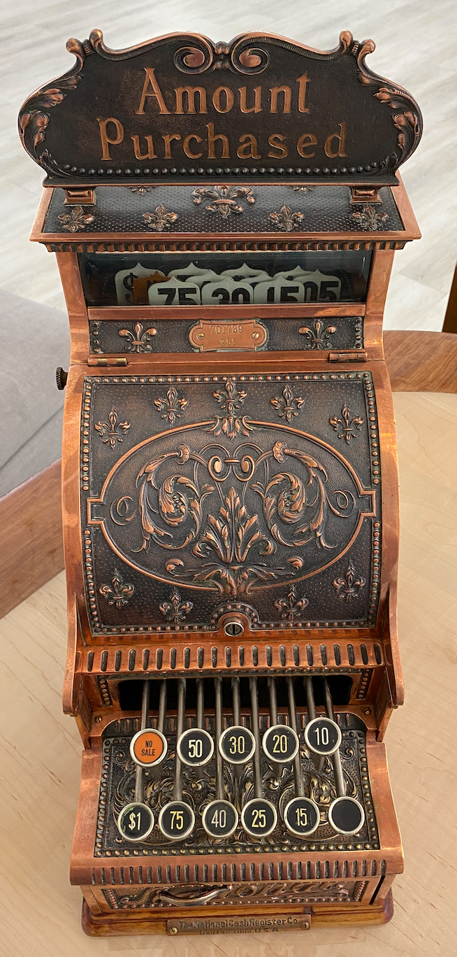 Antique copper National Cash Register model 211 with matching Antique copper National Cash Register model 211 with matching