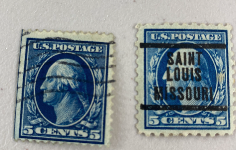 1908, 5 cent Washington blue stamp