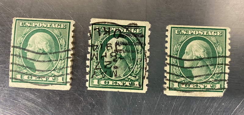 1914, 1 cent green Washington stamps