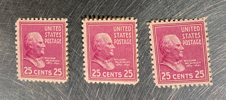 1938, 25 cent McKinley stamps.