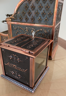 Antique copper National Cash Register model 211 with matching receipt box and spike.