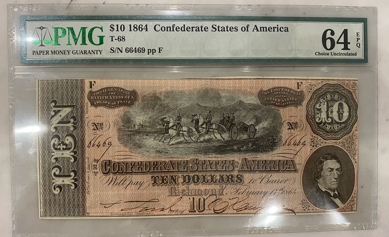 $10 1864 Confederate Currency