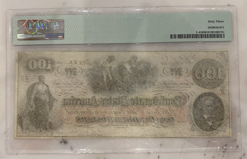 $100 1862-63 Confederate Currency