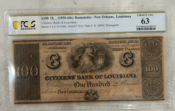 $100 Citizen's Bank of Louisiana