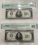 $500 1934A Federal Reserve Notes Chicago (two consecutive serial numbers)