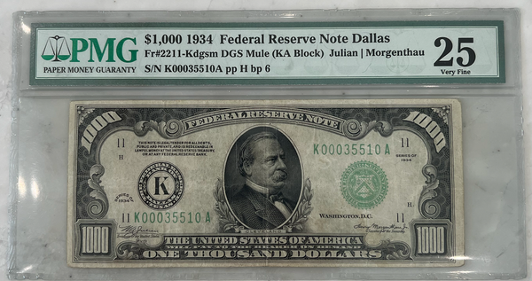 $1000 1934 Federal Reserve Note Dallas