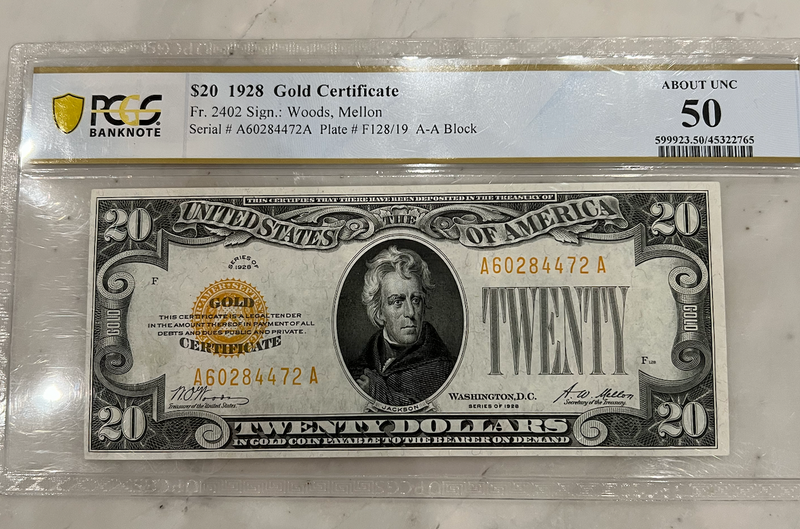 20 1928 Gold Certificate 20 1928 Gold Certificate