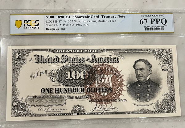 $100 1890 BEP Souvenir Card Treasury Note