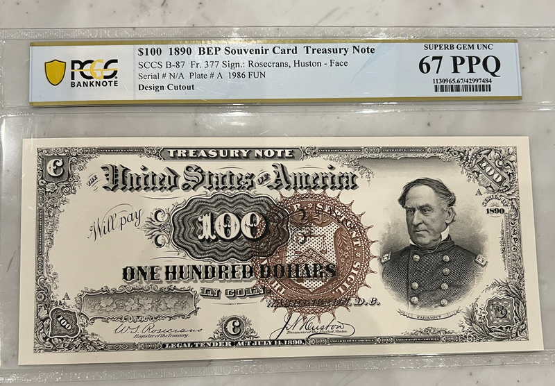 $100 1890 BEP Souvenir Card Treasury Note – Nick Gromicko