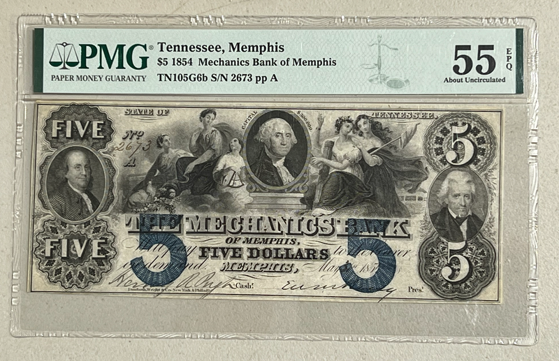 The Mechanics Bank of Memphis $5, 1854